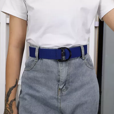 Canvas Belt Long Casual Unisex Waist Strap Double D-Ring Buckle Nylon Waist Belt • £7.09