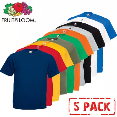£16.99 • Buy 5 Pack Men's Fruit Of The Loom Plain 100% Cotton Blank T Shirt Tee's T-shirt New