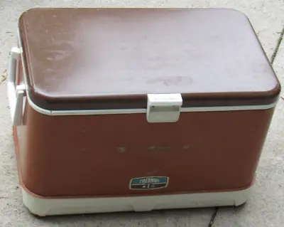 Vintage 1970s Thermos Metal Ice Chest Cooler Brown & Copper Orange USA Camping • $99.99