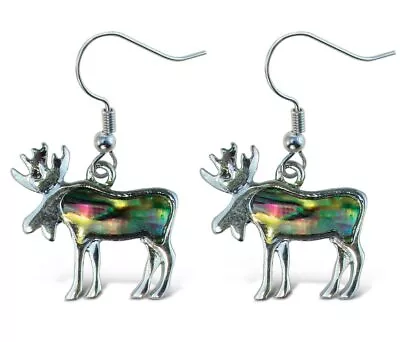 Puzzled Multi-colored Moose Dangle Post Fish Hook Drop Earrings 1 Inch Fashiona • $15.53