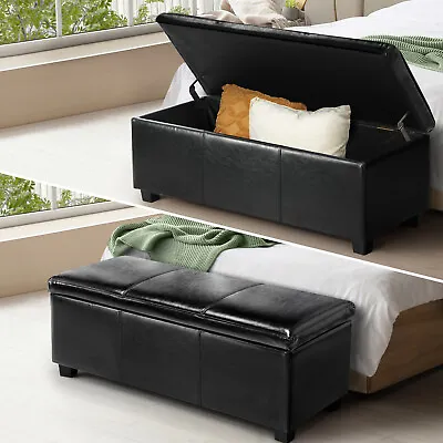 Oikiture Storage Ottoman Blanket Box PU Leather Arm Foot Stool Couch Large • $130.90