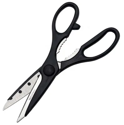 HEAVY DUTY KITCHEN SCISSORS Home Office Craft Meat Fish Serrated Cut Blister • £3.99