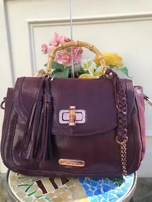 La Gioe Di Toscana Metalli Embossed Burgundy Bamboo Detail Satchel (220 • $48.99