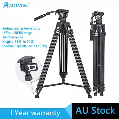 73  Heavy-Duty Fluid Head Tripod Camera Stand Aluminum Alloy Video Tripod System • $215