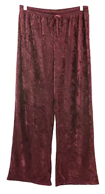 Vintage 90s Etam Crushed Velvet Red Elastic Waist Party Wide Leg Trousers UK 12 • £16.99