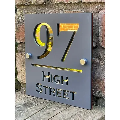 18 X 18cm House Number Plaque Sign Personalised Name Plate Laser Cut - Grey Gold • £11.99