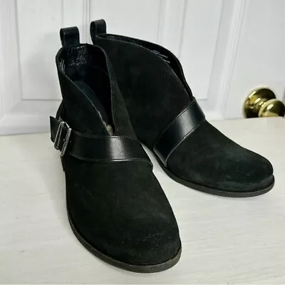 UGG Kelsea Black Suede Leather Ankle Snow Boots Size 8 Buckle Pol Leather Straps • $9.99