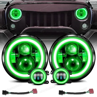 $116.99 • Buy Green 7  LED Halo Headlights + 4  Fog Lights Combo Kit For Jeep Wrangler JK JKU
