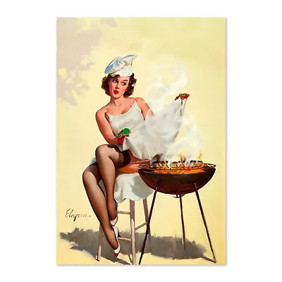  Barbecutie  Vintage Style Elvgren Sexy BBQ Pin-Up Poster - Classic Art Print • $18.69