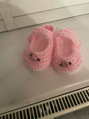 Hand Knitted Baby Shoes In Pink Sparkle 0-3 Months • £1.95