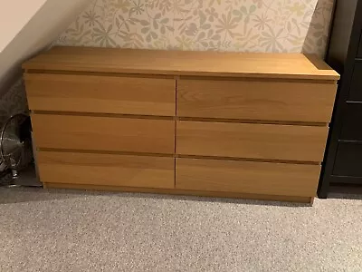 Ikea MALM Chest Of 6 Drawers White Stained Oak Veneer • £70