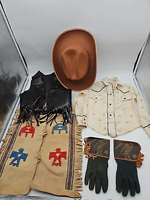 Vintage Kids  Western Outfit Vest Suede Chaps MOP Shirt & Gloves Cowboy Hat • $110