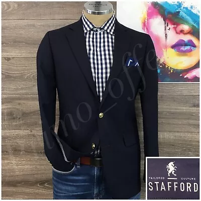 Stafford Mens Blazer Sport Coat Two Button Casual Jacket Size 38R Wool Navy Suit • $69.95