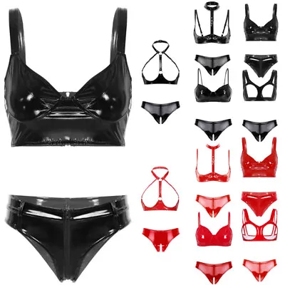 Women PVC Leather Lingerie Sets Bikini Swimsuit Sexy Bra Top Shorts Underwear • £23.62