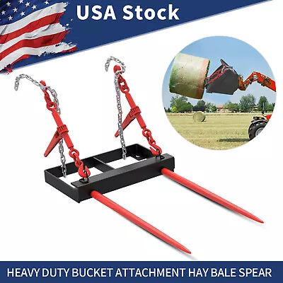 Dual Hay Bale Spear 49  Bucket Skid Steer Loader Tractor Attachment Universal • $287.99