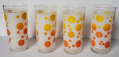 Vintage Set Of 4 Federal Orange Yellow Polka Dot Tumbler Barware 6.25  • $21.24