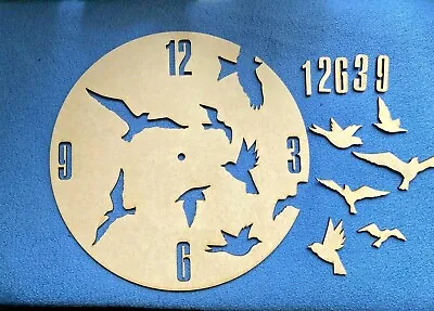 Wooden MDF Flying Birds Clock Face Blank 25cm And 29cm Wide Includes Birds • £8.99