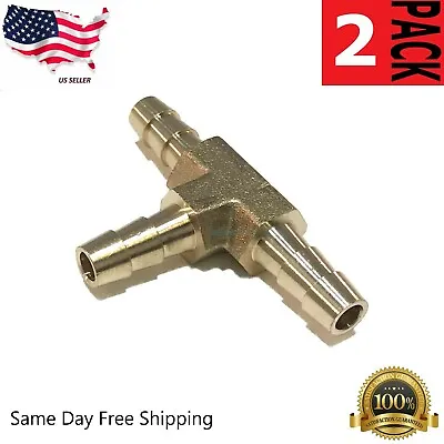 $4.49 • Buy 2pcs 1/4   HOSE BARB TEE Brass Pipe 3 WAY T Fitting Thread Gas Fuel Water Air
