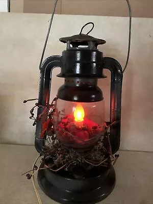 Handmade Electric Vintage Stable Black Lantern Lamp With Blown Glass Chimney • $75