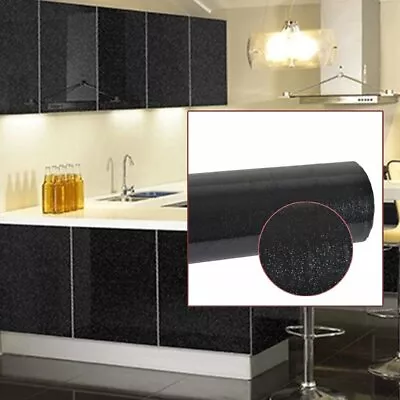 Glitter Kitchen Units White/Black Cover Up Fablon Self Adhesive Vinyl Roll AU • $13.59