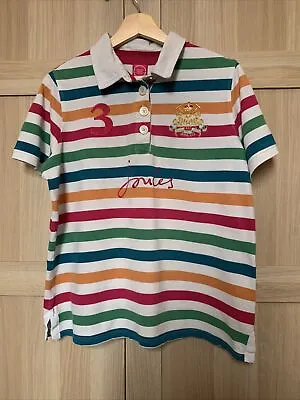 Joules Original Womens Bright Rainbow Striped Polo Shirt Collared Rugby Top • $18.93