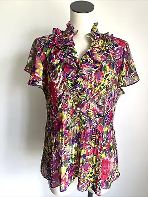 $15.99 • Buy Violet + Claire Bright Floral Blouse Flutter Sleeve Top Accordian Ruffle Size XL