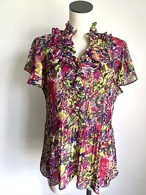 $15.99 • Buy Violet + Claire Bright Floral Blouse Flutter Sleeve Top Accordian Ruffle Size XL