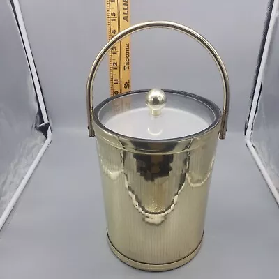 VINTAGE MCM GOLD ICE BUCKET HANDLE Acrylic LID RETRO MID CENTURY  Plastic • $9.21