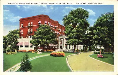 Colonial Hotel ~ Mineral Baths ~ Mount Clemens Michigan ~ Unused 1930s Postcard • $2.85