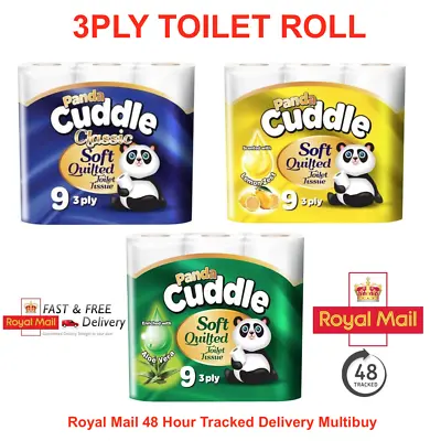 3ply Toilet Tissue Rolls UnScented Aloe Vera Lemon Panda Pack 45 Bulk Buy Multi • £8.47