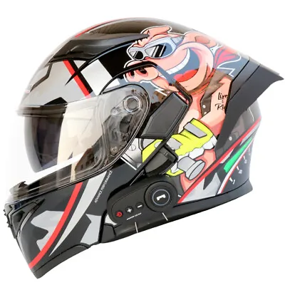 Bluetooth Motorcycle Helmet Flip Up Modular Moto Helmets With Tail DOT Approval • $112.30