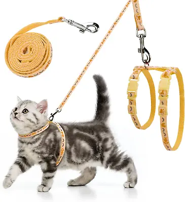 Cat Harness And Lead Set - Escape Proof Cat Harnesses Soft Adjustable Kitten Paw • £9.11