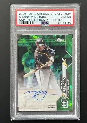 2020 Topps Chrome Update Sapphire Manny Machado GREEN Auto /50 PSA 10 Gem Mint • $2.25