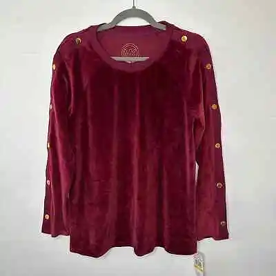 Michael Kors Velour Top Long Sleeve Snap Maroon Lounge Casual Athleisure New Med • $29.99