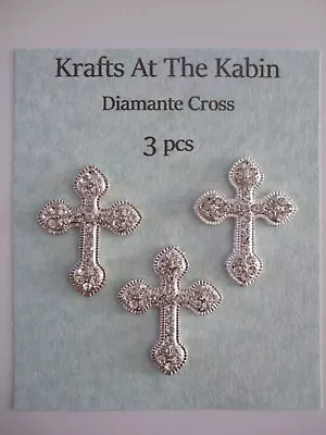 3 Diamante Silver Metal Cross Embellishments/Card Crafts Christening • £3.80