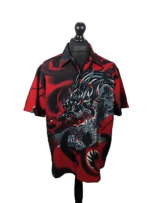 Boston Dragon Shirt Chinese Dragon Mens XL Red Short Sleeve Button Up All Over  • £16