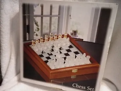 Hinged Mahogany Finished Wooden Box Glass-smoked/frosted Chess Set With Mirrored • $11.95