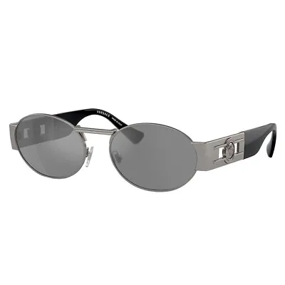 Versace ICONIC VE 2264 10016G Matte Gunmetal Metal Sunglasses Silver Mirror Lens • $222.39