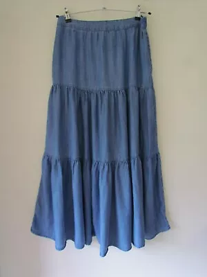 Marks & Spencer M&S Womens Chambray Denim Tiered Midi Maxi Skirt Size 12  AN282G • £11.99