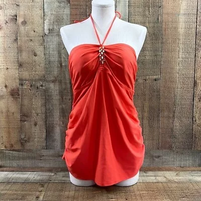 Liz Lange Maternity Orange Halter Swim Tank Womens Large Ruched • $16.63