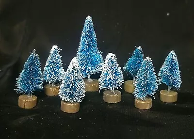 Lot Of  8 Miniature Bottle Brush Christmas Trees With Wooden Bases • $6.95