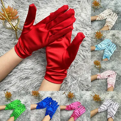 £3.41 • Buy Hot Ladies Short Wrist Gloves Smooth Satin For Party Dress Prom Evening Wedding