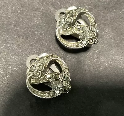 Pretty Vintage Silver Look Marcasite Clip On Earrings  • £12