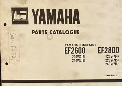 Yamaha Genuine-parts Book  EF2600 EF2800 GENERATOR   1986 • $19.43