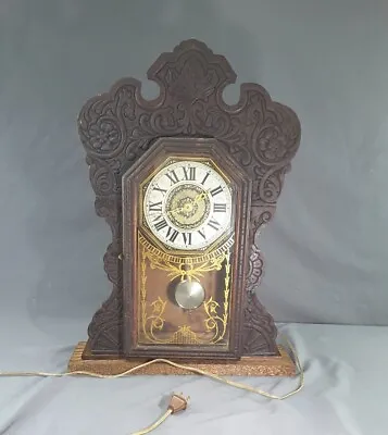 Antique WATERBURY Gingerbread Mantle Clock W/ Spartus Electric Works • $210.76