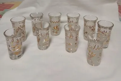 Vintage Frosted Gold Pattern Shot Glasses Set Of 10 • $14