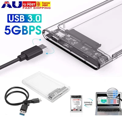 $8.99 • Buy Clear Hard Drive Disk Enclosure USB 3.0 To SATA 2.5  External HDD SSD Slim Case