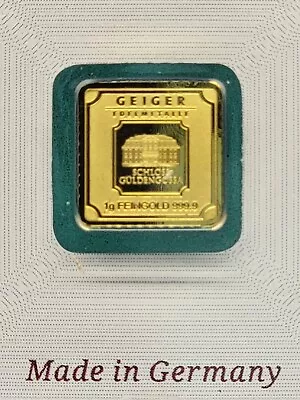 1 Gram .9999 FINE GEIGER GOLD BAR  Edelmetalle ENCAPSULATED IN ASSAY SERIAL #  • $20.50