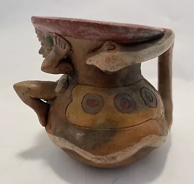 Vintage Hand Crafted With Snake Aztec Mayan Clay Cup Or Pitcher Damaged • $27.77