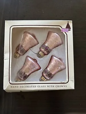 Vintage Christmas By Krebs Vintage Classics 4 Glass Bell Ornaments Pink  Gold • $12.40